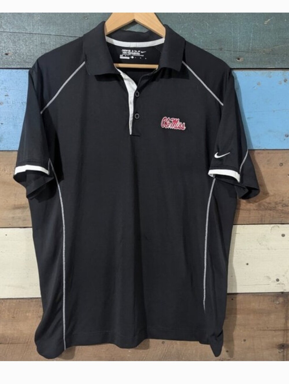 Nike Golf Ole Miss Polo Black Short Sleeve Tour Performance Sport College E